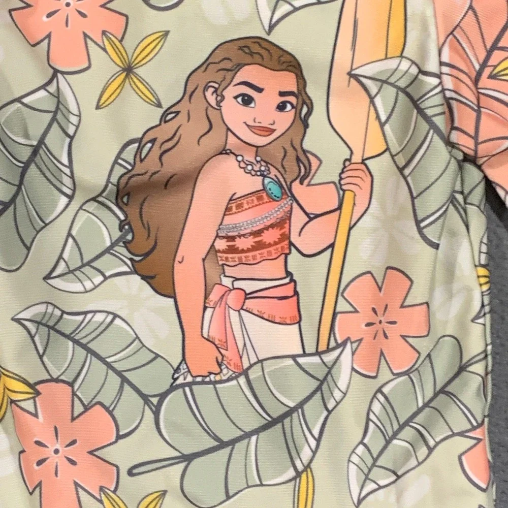 Disney Princess Moana 18M Rash Guard‎ L/S One Piece Swimsuit Sage Peach Floral